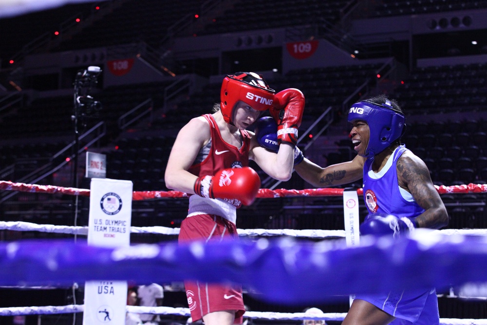 Sgt. Lisa Greer of the U.S. Army World Class Athlete Program competes in the 2024 U.S. Olympic Trials for Boxing