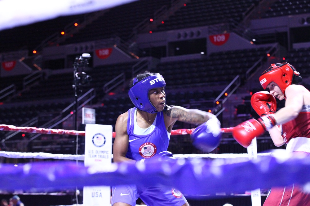 Sgt. Lisa Greer of the U.S. Army World Class Athlete Program competes in the 2024 U.S. Olympic Trials for Boxing