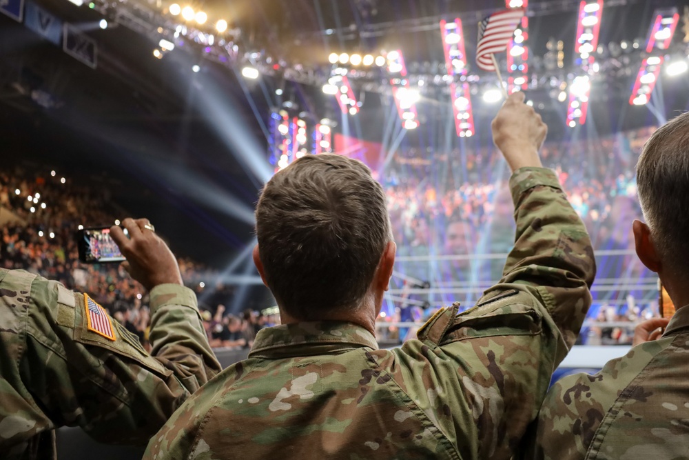 Warrant Officer Craig Morgan Greer Attends a Wrestling Event in Providence