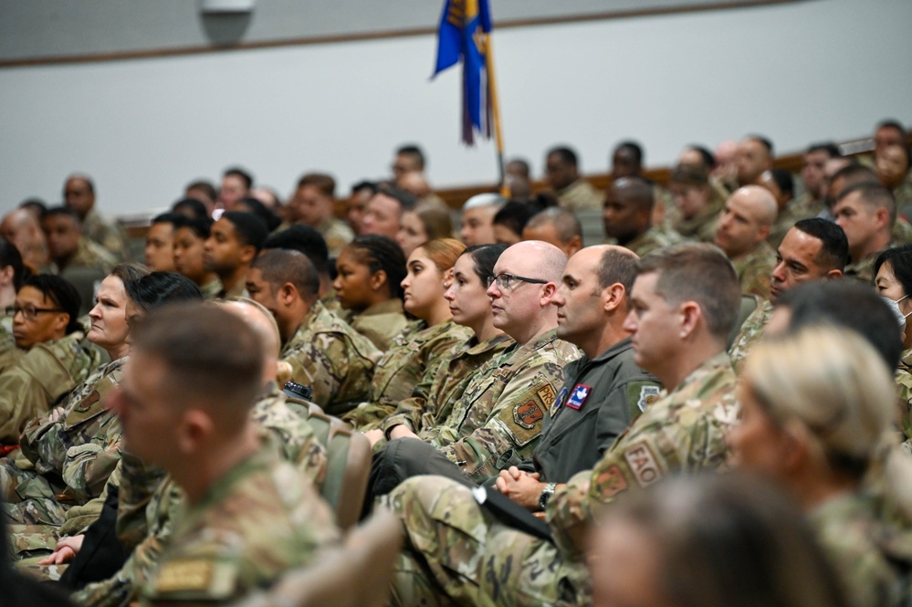 Command Chief Williams speaks at the 113th wing all-call