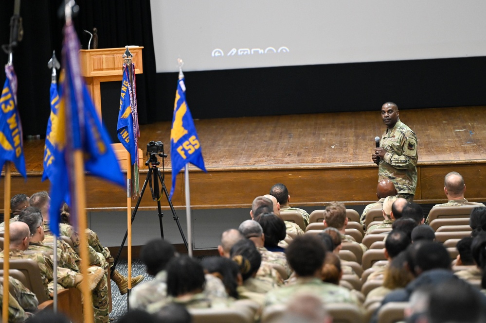 Command Chief Williams speaks at the 113th wing all-call