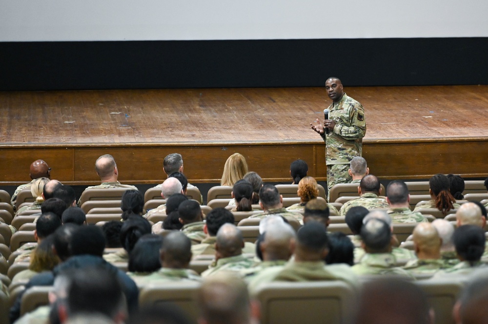 Command Chief Williams speaks at the 113th wing all-call