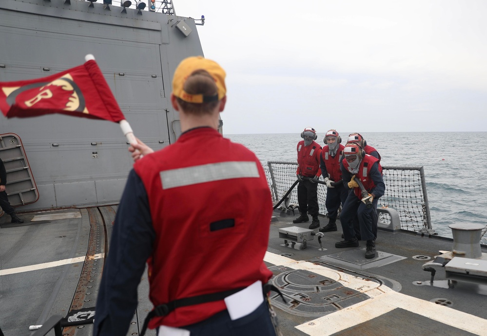 USS Dewey (DDG 105) Conducts Aircraft Firefighting Drill While Operating in the East China Sea