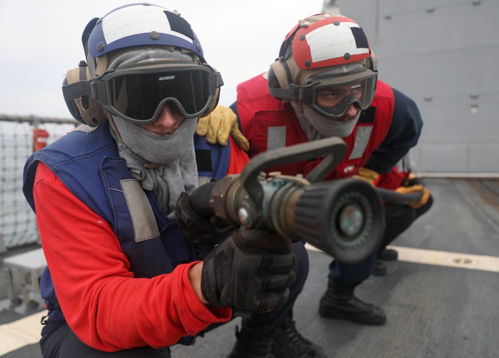 USS Dewey (DDG 105) Conducts Aircraft Firefighting Drill While Operating in the East China Sea