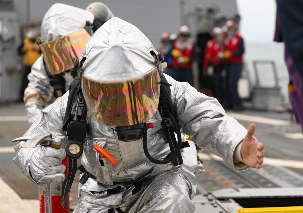 USS Dewey (DDG 105) Conducts Aircraft Firefighting Drill While Operating in the East China Sea