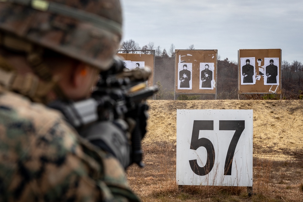 U.S. Marines with 1/25 conduct annual rifle qualifications during a field exercise