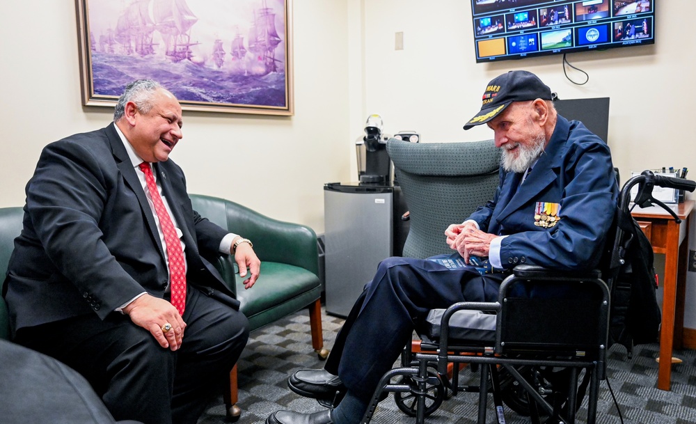 SECNAV Del Toro Honors Former Navy Secretary Middendorf at Keel Plate Ceremony