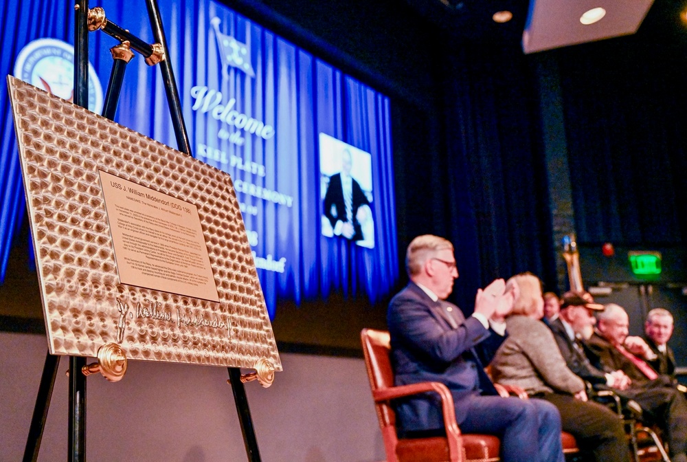 SECNAV Del Toro Honors Former Navy Secretary Middendorf at Keel Plate Ceremony