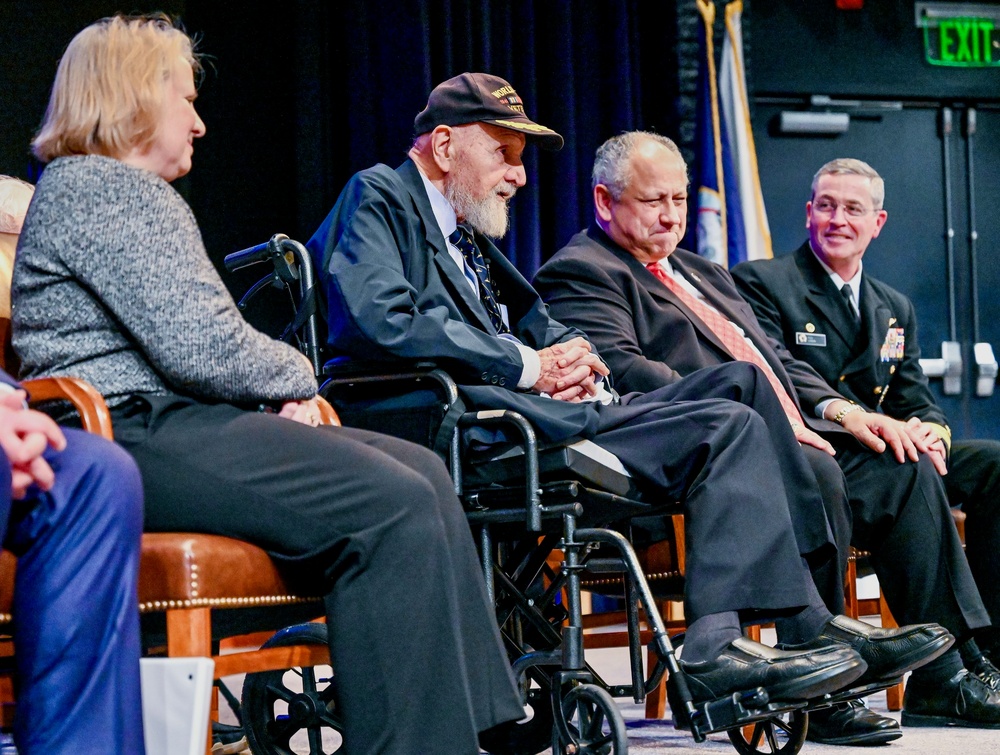 SECNAV Del Toro Honors Former Navy Secretary Middendorf at Keel Plate Ceremony