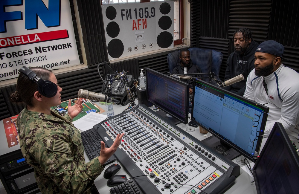 AFN Sigonella 105.9 hosts former NFL players during the Armed Forces Entertainment tour to NAS Sigonella