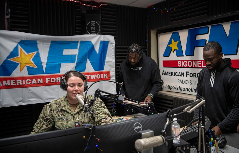 AFN Sigonella 105.9 hosts former NFL players during the Armed Forces Entertainment tour to NAS Sigonella