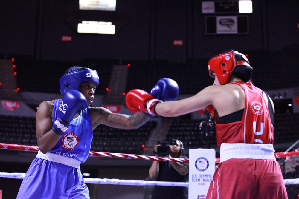 Sgt. Lisa Greer of the U.S. Army World Class Athlete Program competes in the 2024 U.S. Olympic Trials for Boxing