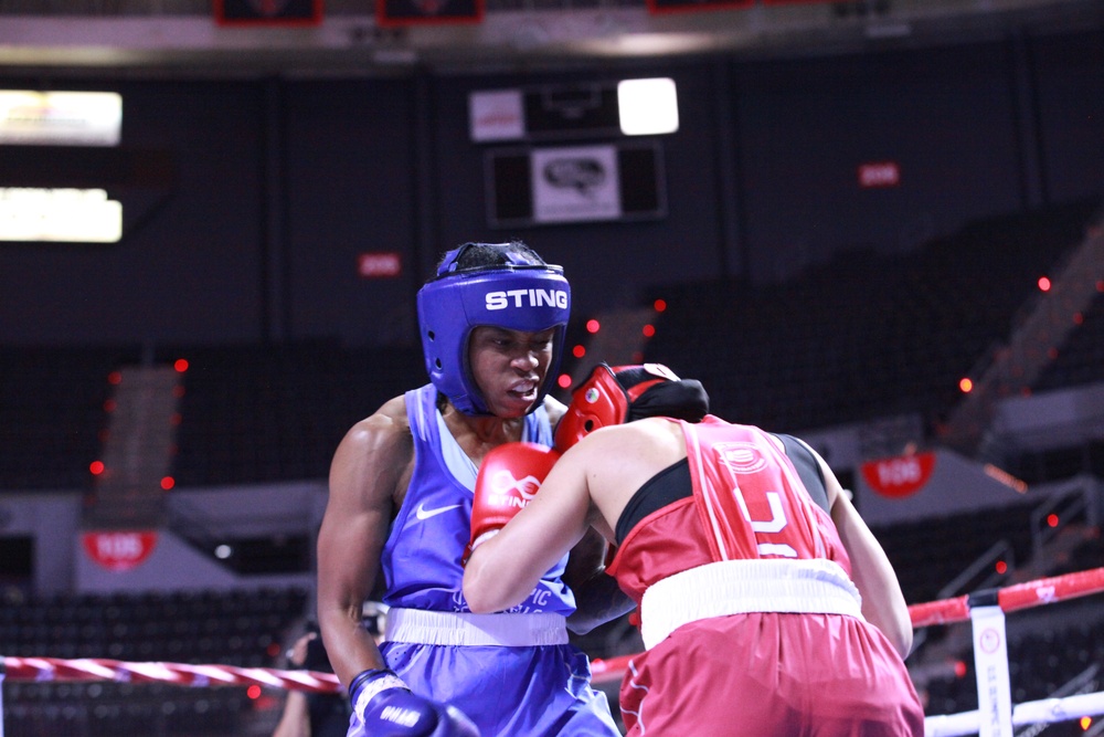 Sgt. Lisa Greer of the U.S. Army World Class Athlete Program competes in the 2024 U.S. Olympic Trials for Boxing