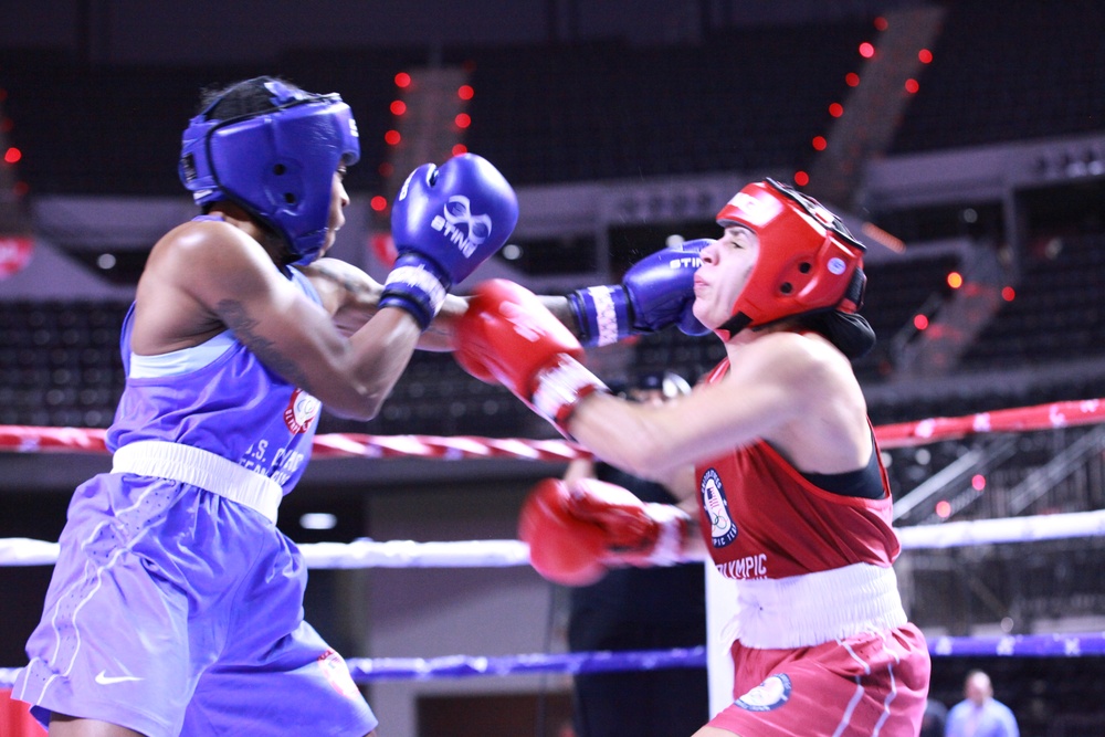 Sgt. Lisa Greer of the U.S. Army World Class Athlete Program competes in the 2024 U.S. Olympic Trials for Boxing