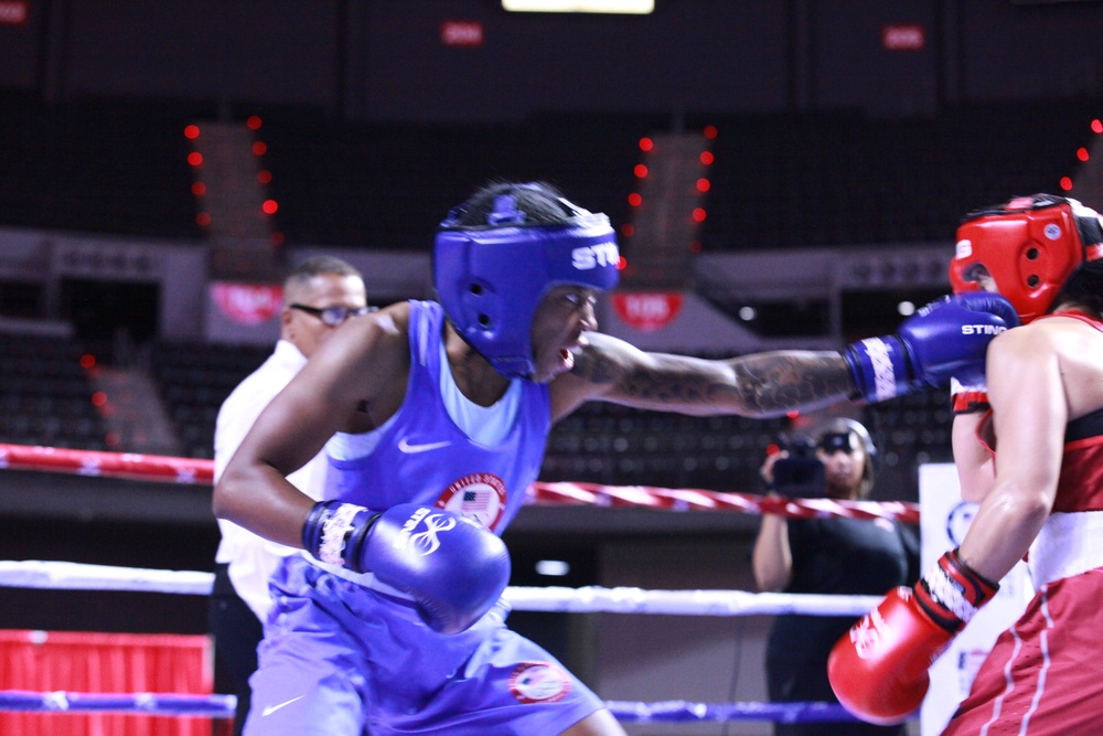 Sgt. Lisa Greer of the U.S. Army World Class Athlete Program competes in the 2024 U.S. Olympic Trials for Boxing