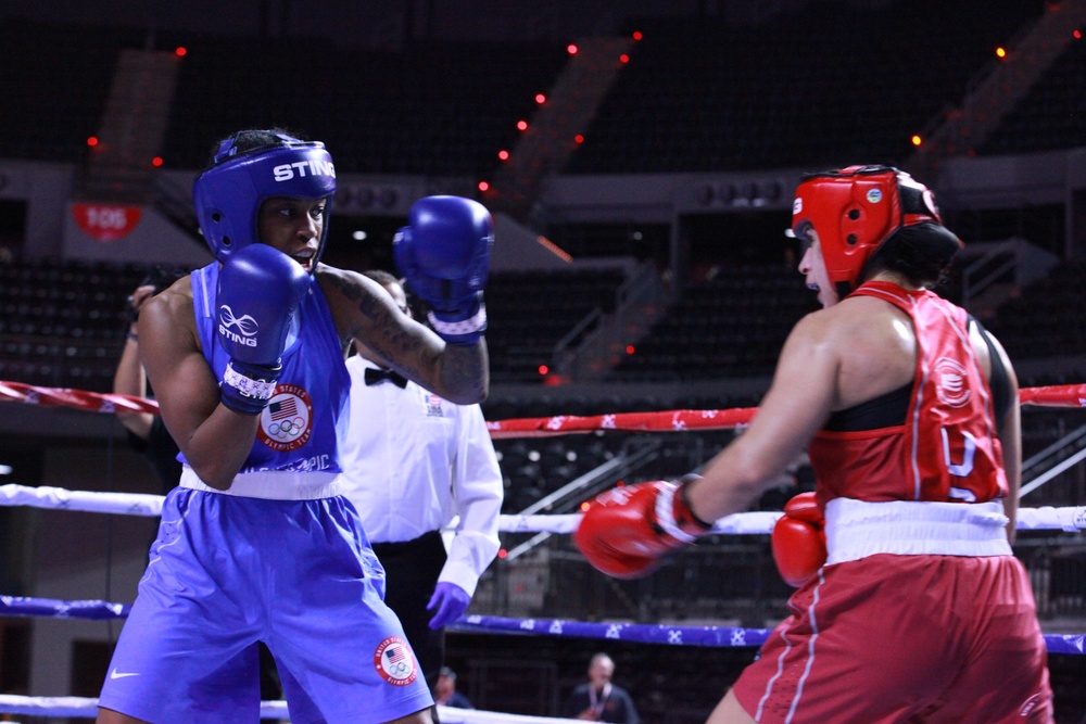 Sgt. Lisa Greer of the U.S. Army World Class Athlete Program competes in the 2024 U.S. Olympic Trials for Boxing