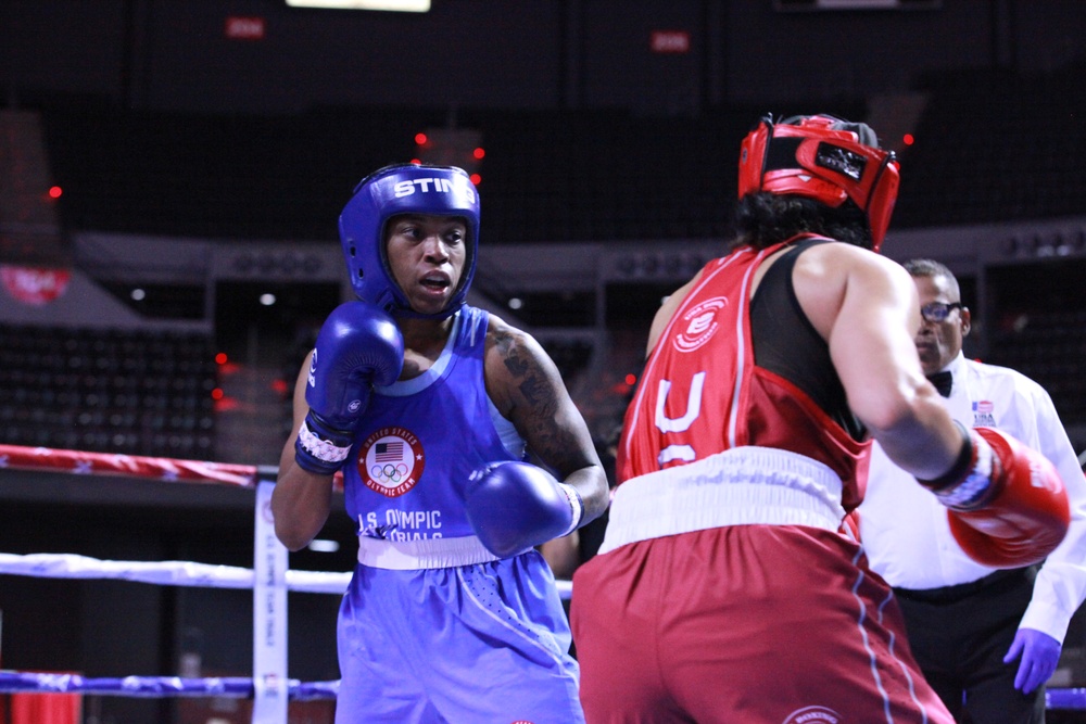 Sgt. Lisa Greer of the U.S. Army World Class Athlete Program competes in the 2024 U.S. Olympic Trials for Boxing