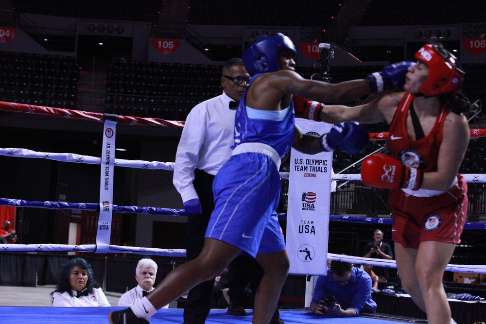 Sgt. Lisa Greer of the U.S. Army World Class Athlete Program competes in the 2024 U.S. Olympic Trials for Boxing