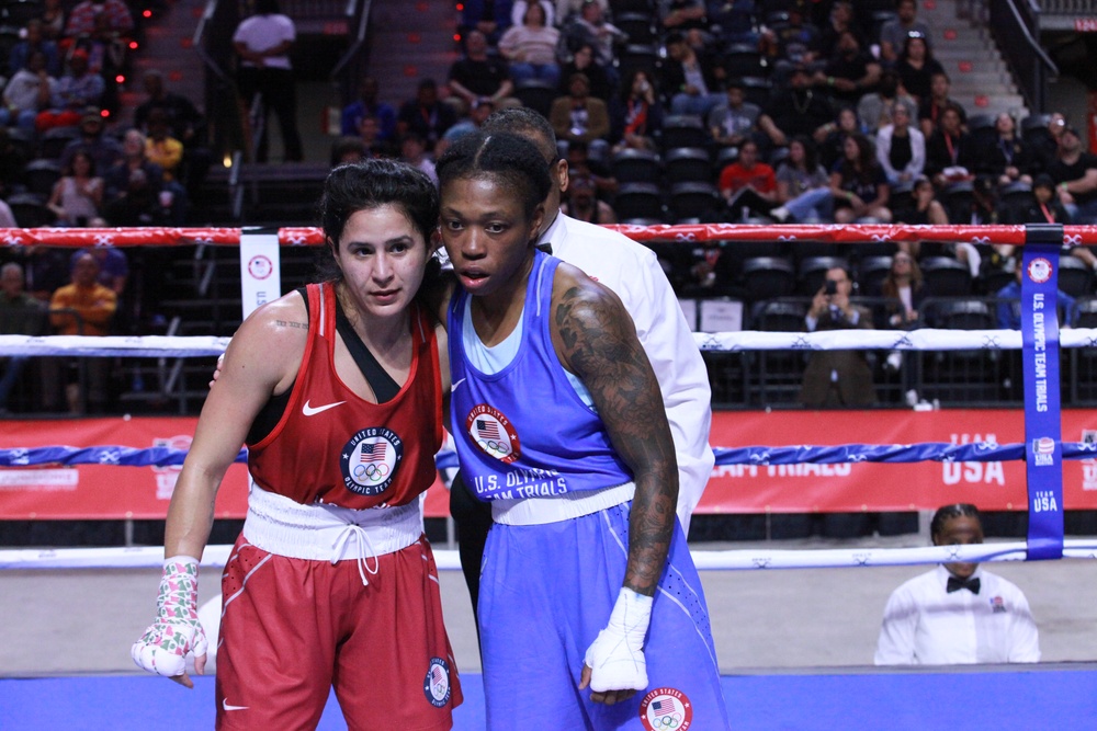 Sgt. Lisa Greer of the U.S. Army World Class Athlete Program competes in the 2024 U.S. Olympic Trials for Boxing