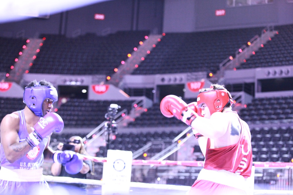 Pfc. Obed Bartee-El of the U.S. Army World Class Athlete Program competes in the U.S. Olympic Trials for Boxing