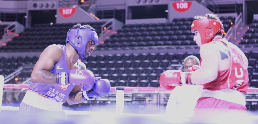 Pfc. Obed Bartee-El of the U.S. Army World Class Athlete Program competes in the U.S. Olympic Trials for Boxing