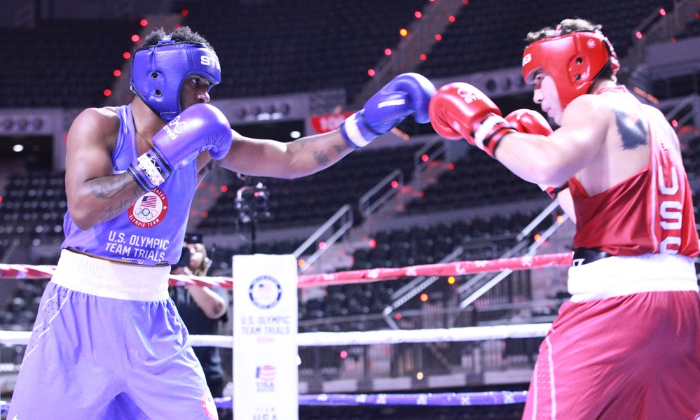 Pfc. Obed Bartee-El of the U.S. Army World Class Athlete Program competes in the U.S. Olympic Trials for Boxing