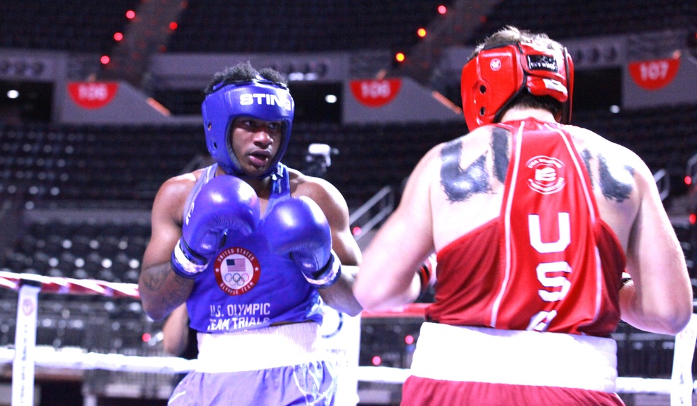 Pfc. Obed Bartee-El of the U.S. Army World Class Athlete Program competes in the U.S. Olympic Trials for Boxing