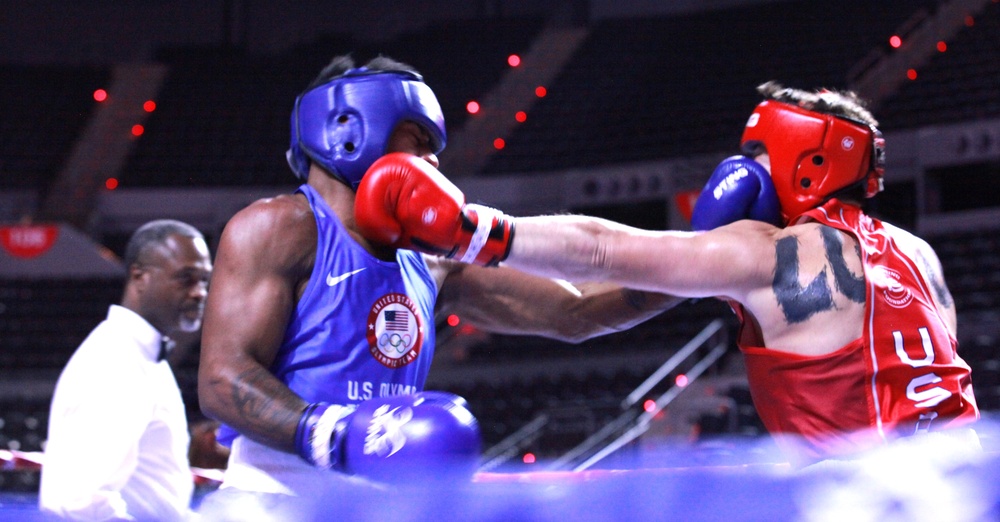 Pfc. Obed Bartee-El of the U.S. Army World Class Athlete Program competes in the U.S. Olympic Trials for Boxing