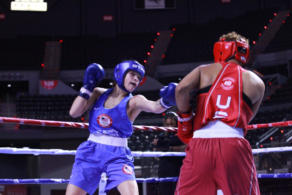 PV2 Sierra Martinez of the U.S. Army World Class Athlete Program competes in the U.S. Olympic Trials for Boxing