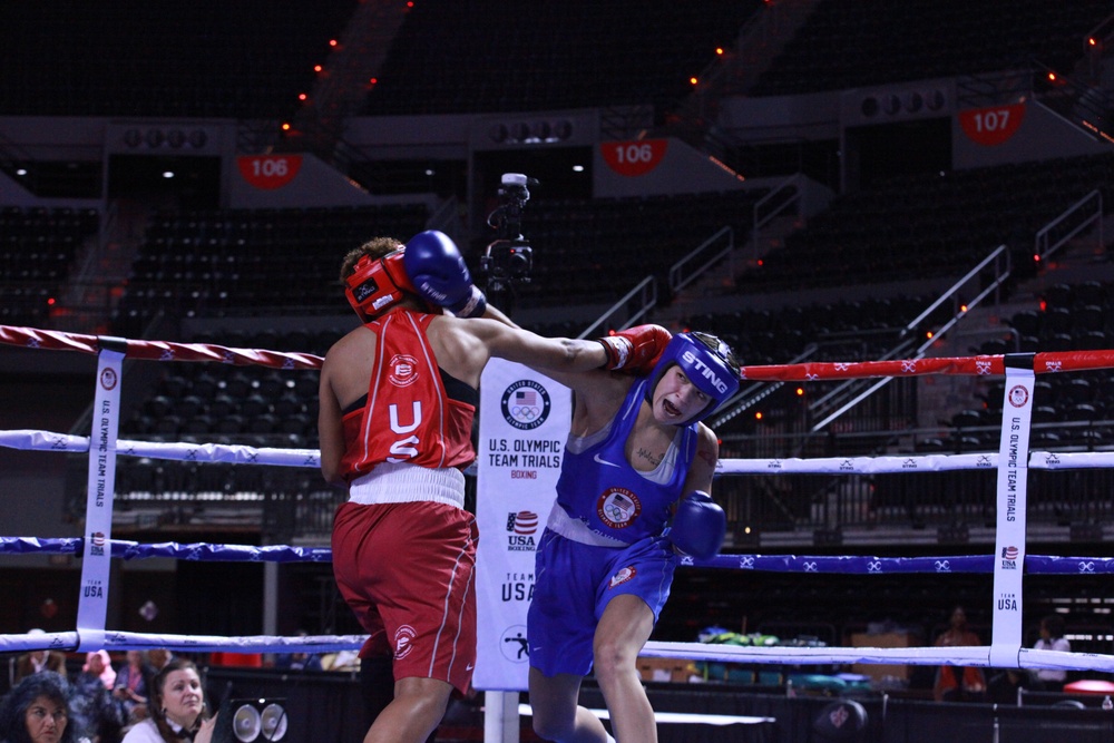 PV2 Sierra Martinez of the U.S. Army World Class Athlete Program competes in the U.S. Olympic Trials for Boxing