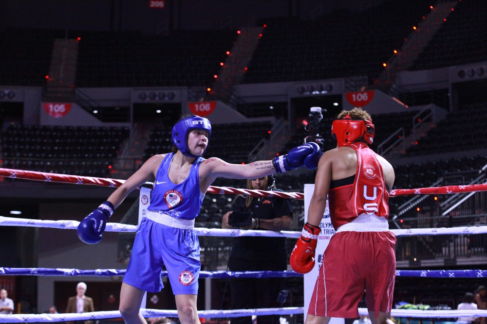 PV2 Sierra Martinez of the U.S. Army World Class Athlete Program competes in the U.S. Olympic Trials for Boxing