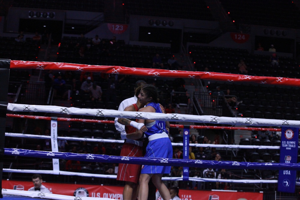 PV2 Sierra Martinez of the U.S. Army World Class Athlete Program competes in the U.S. Olympic Trials for Boxing