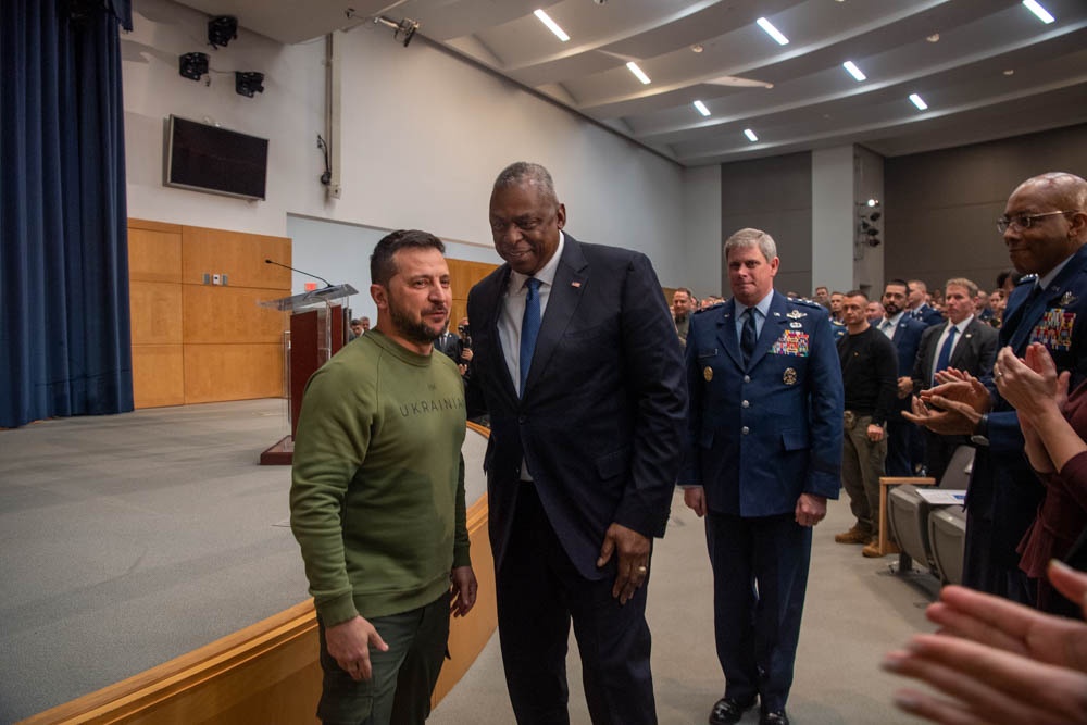 Secretary Austin introduces Ukrainian President Volodymyr Zelenskyy at National Defense University