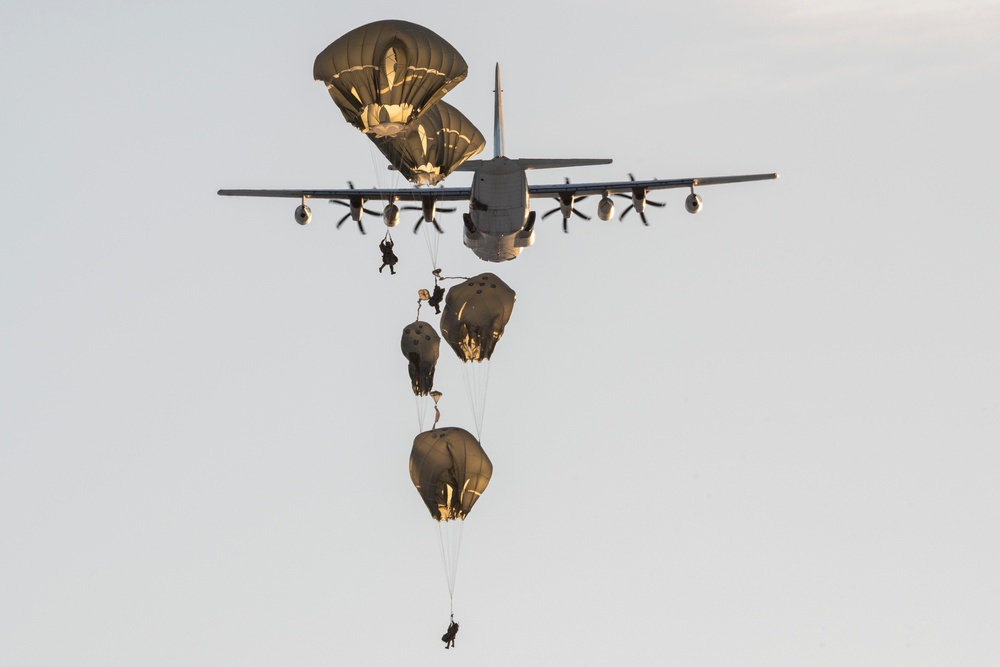 Army paratroopers and Marine Corps aviators conduct joint airborne training at JBER