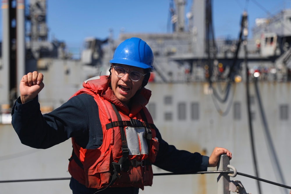 USS Dewey (DDG 105) Conducts Underway Replenishment with USNS Matthew Perry (T-AKE 9) While Operating in the Philippine Sea