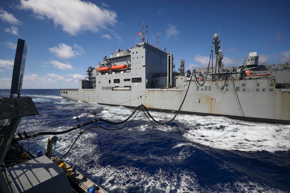 USS Dewey (DDG 105) Conducts Underway Replenishment with USNS Matthew Perry (T-AKE 9) While Operating in the Philippine Sea