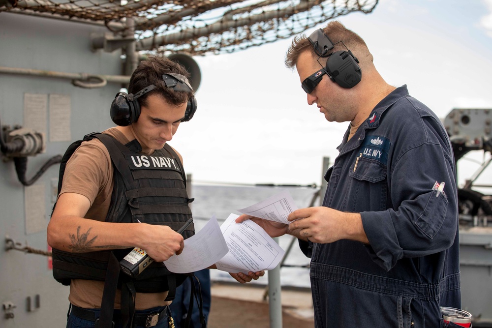 USS Normandy Conducts a Gunnery Exercise