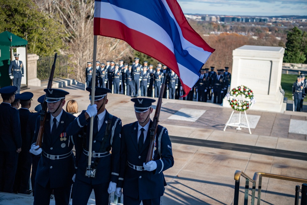 Royal Thai Air Force Commander-in-Chief Air Chief Marshall Punpakdee Pattanakul Participates in an Air Force Full Honors Wreath-Laying Ceremony at the Tomb of the Unknown Soldier