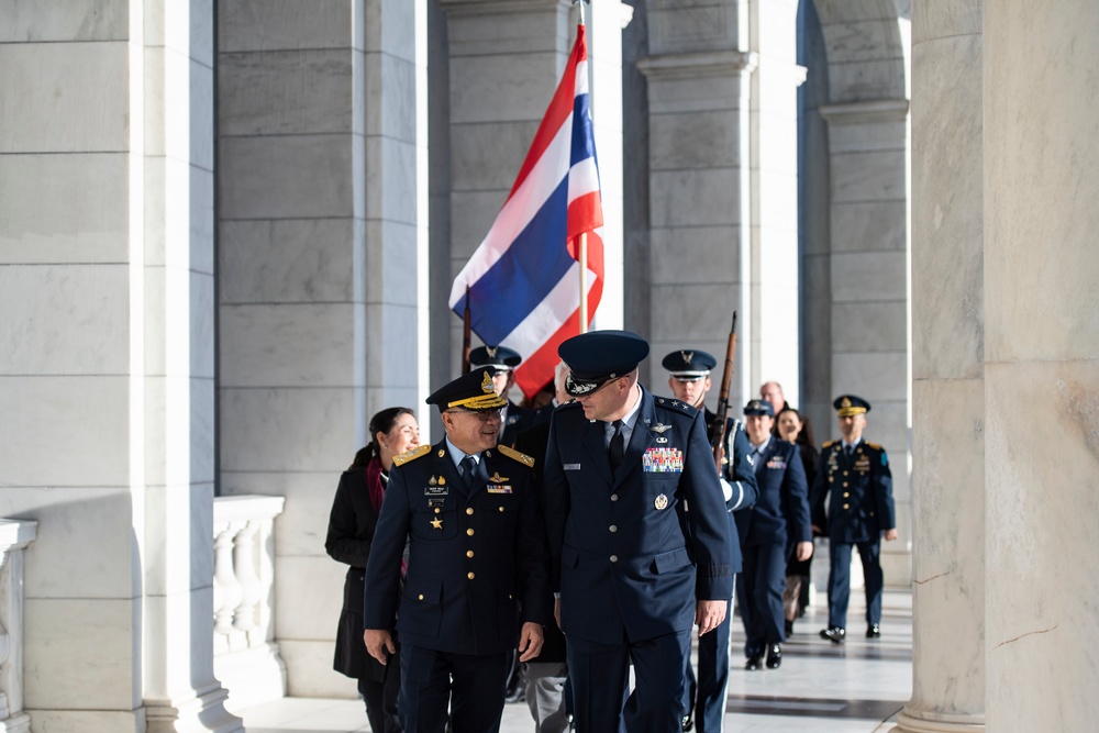 Royal Thai Air Force Commander-in-Chief Air Chief Marshall Punpakdee Pattanakul Participates in an Air Force Full Honors Wreath-Laying Ceremony at the Tomb of the Unknown Soldier