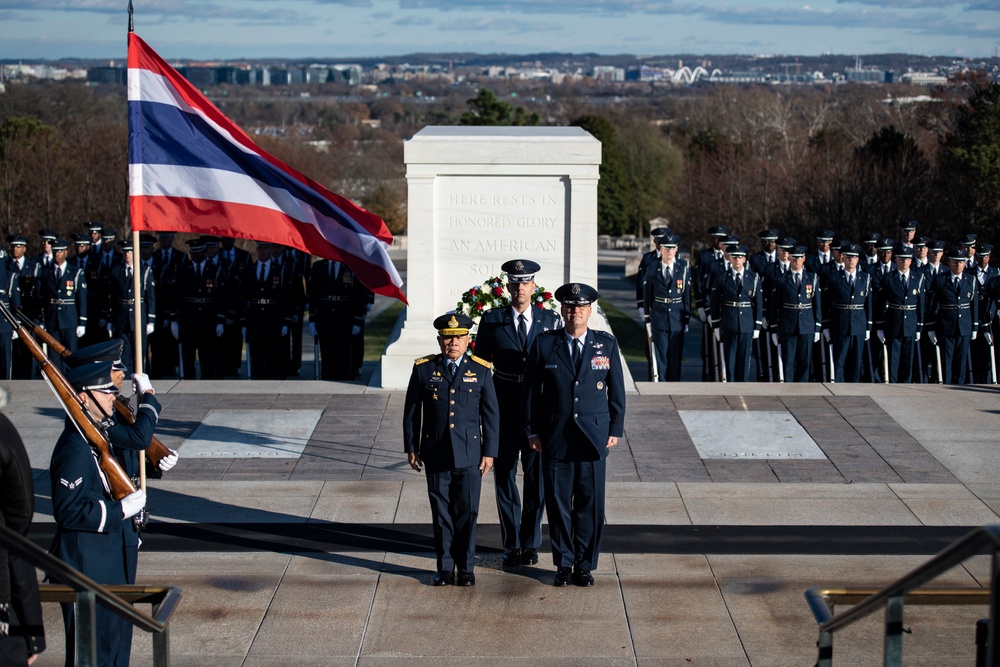 Royal Thai Air Force Commander-in-Chief Air Chief Marshall Punpakdee Pattanakul Participates in an Air Force Full Honors Wreath-Laying Ceremony at the Tomb of the Unknown Soldier