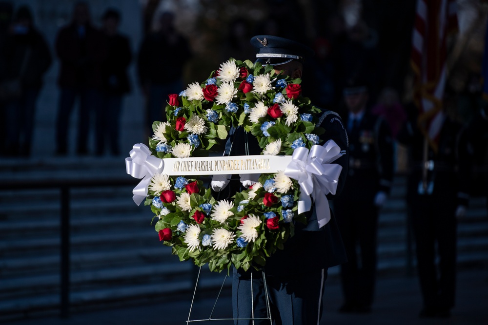 Royal Thai Air Force Commander-in-Chief Air Chief Marshall Punpakdee Pattanakul Participates in an Air Force Full Honors Wreath-Laying Ceremony at the Tomb of the Unknown Soldier