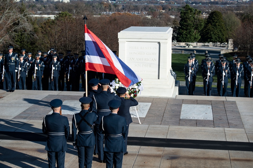 Royal Thai Air Force Commander-in-Chief Air Chief Marshall Punpakdee Pattanakul Participates in an Air Force Full Honors Wreath-Laying Ceremony at the Tomb of the Unknown Soldier