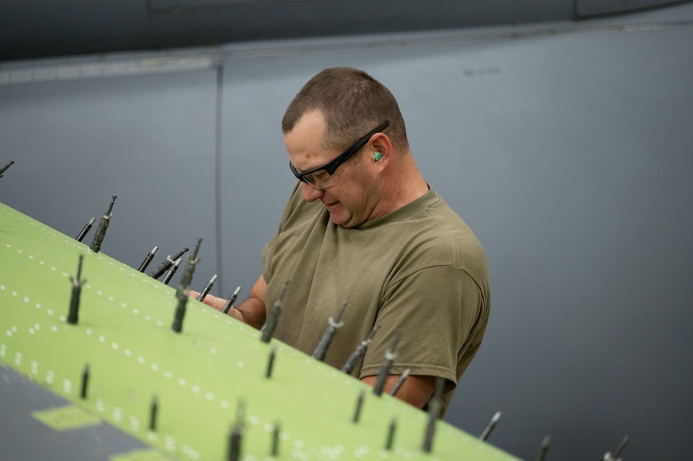 Over 70 feet of tanker skin removed in riveting repair