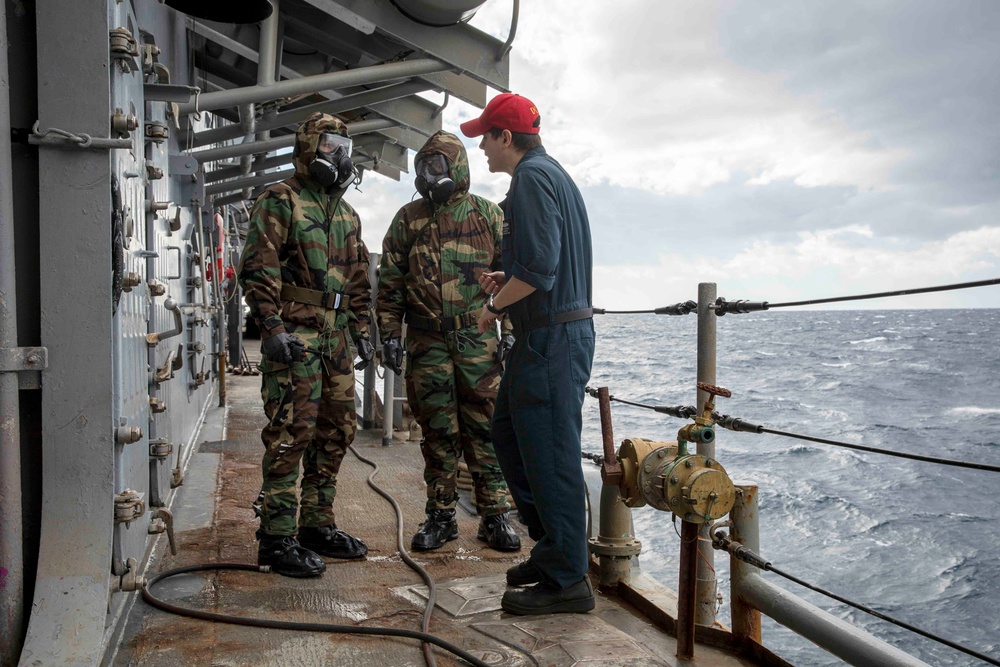 USS Normandy Conducts a CBRN Drill