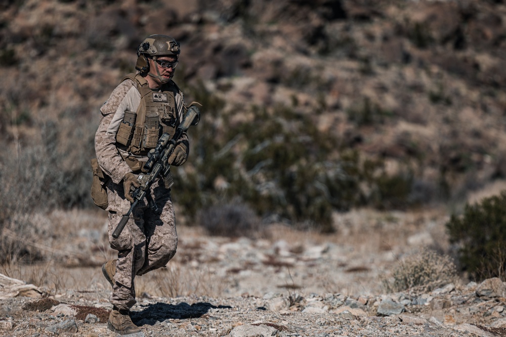 Marines with V3/4 conduct a company assault at Range 230 during Steel Knight 23.2