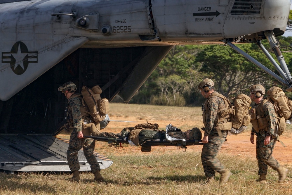 U.S. Marines and Sailors with 31st Marine Expeditionary Unit conduct a Mass Casualty Training Event