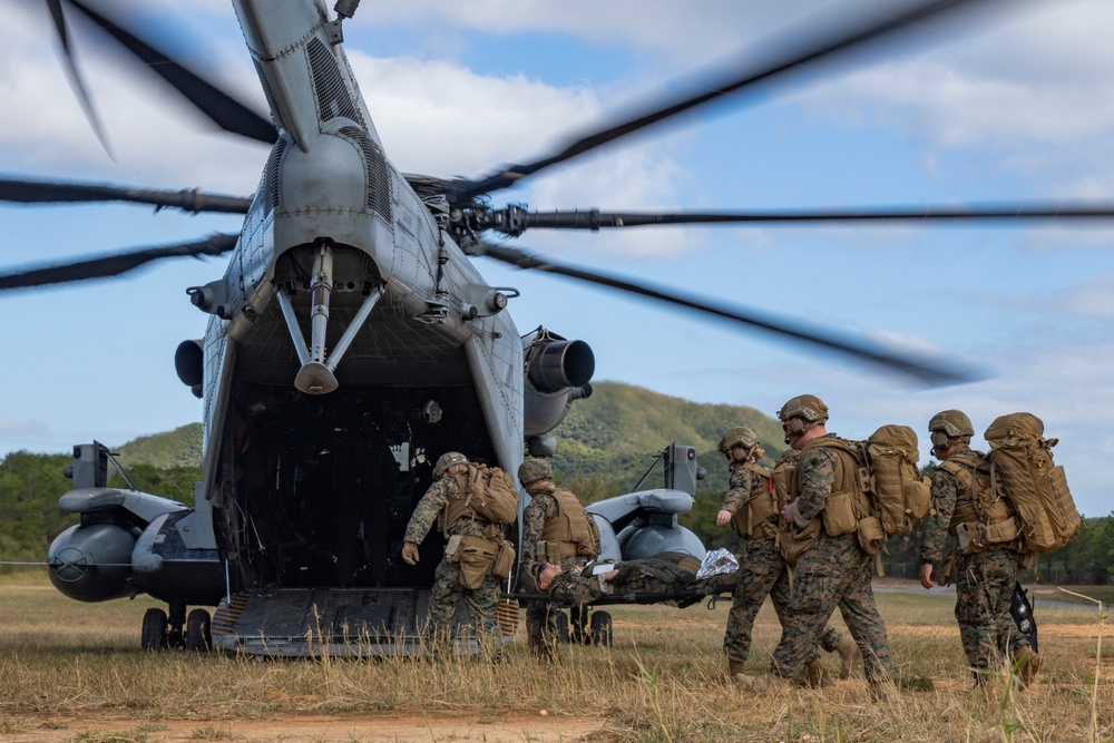 U.S. Marines and Sailors with 31st Marine Expeditionary Unit conduct a Mass Casualty Training Event