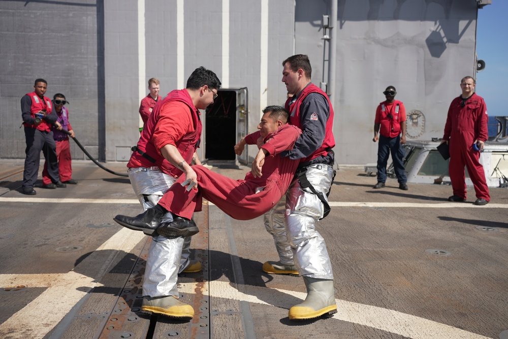 Sailors Conduct Flight Deck Firefighting Drill
