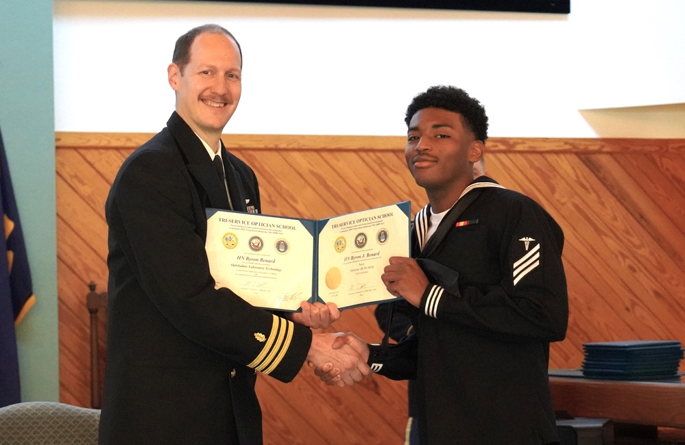 Tri-Service Optician School (TOPS) Class 23010 graduation onboard NWS Yorktown