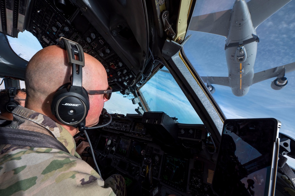 C-17 Globemaster III is refueled by KC-46A Pegasus